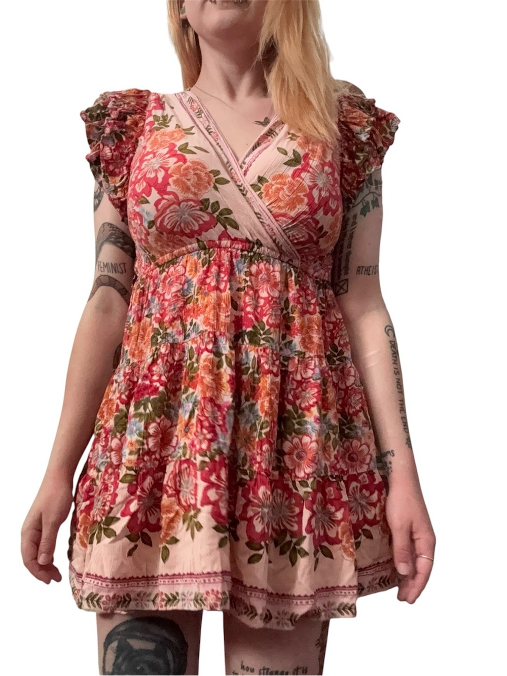 Angie Ruffle Floral Tunic Top Size Small